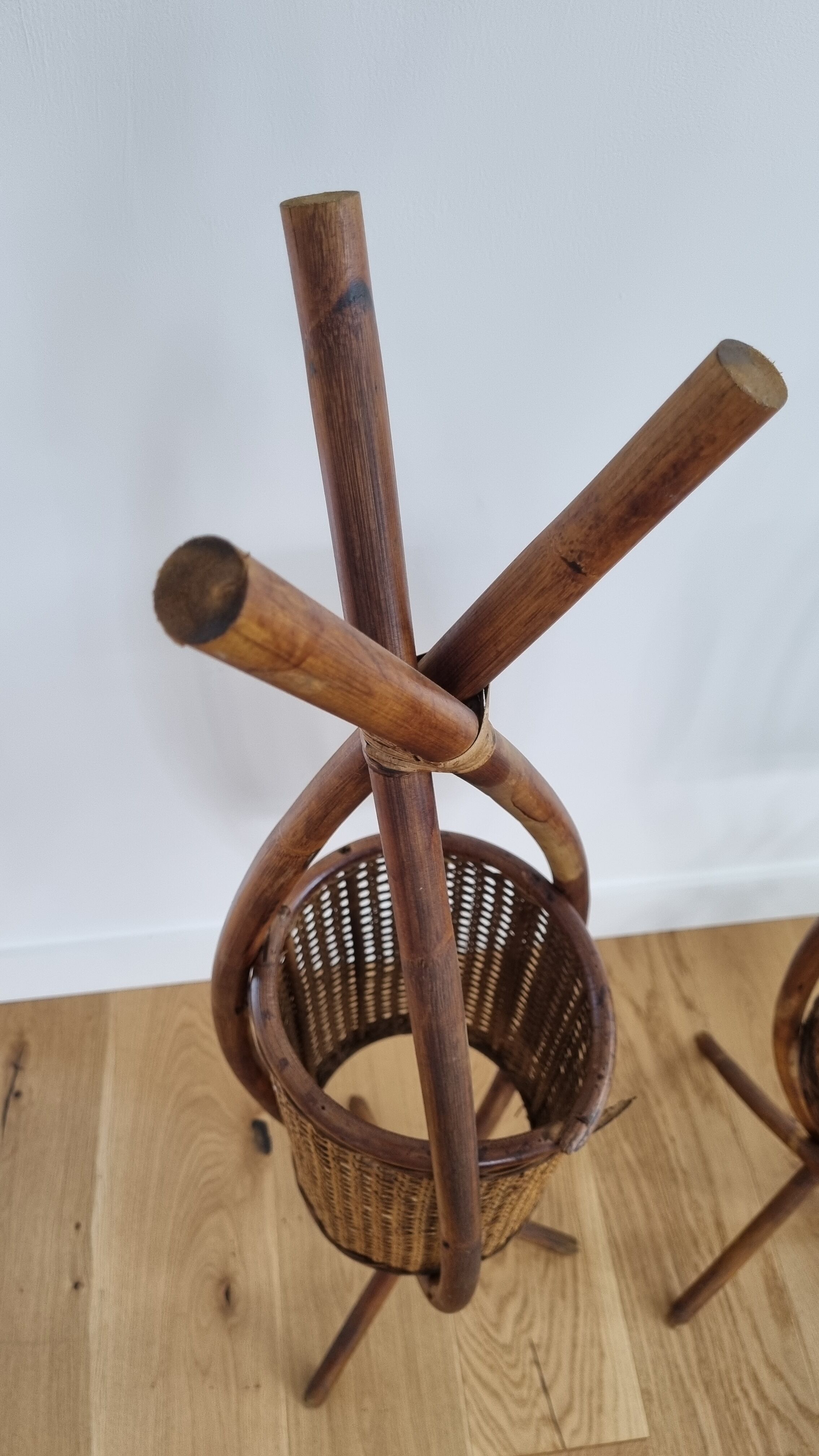 Pair vintage rattan lanterns