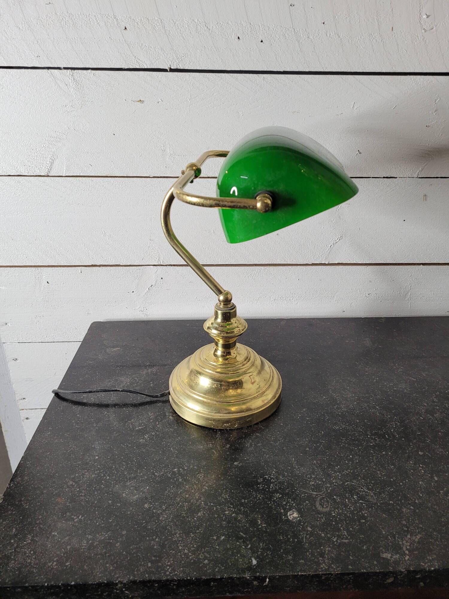 Vintage brass desk lamp with glass shade