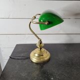 Lampe de bureau vintage en laiton abat-jour en verre