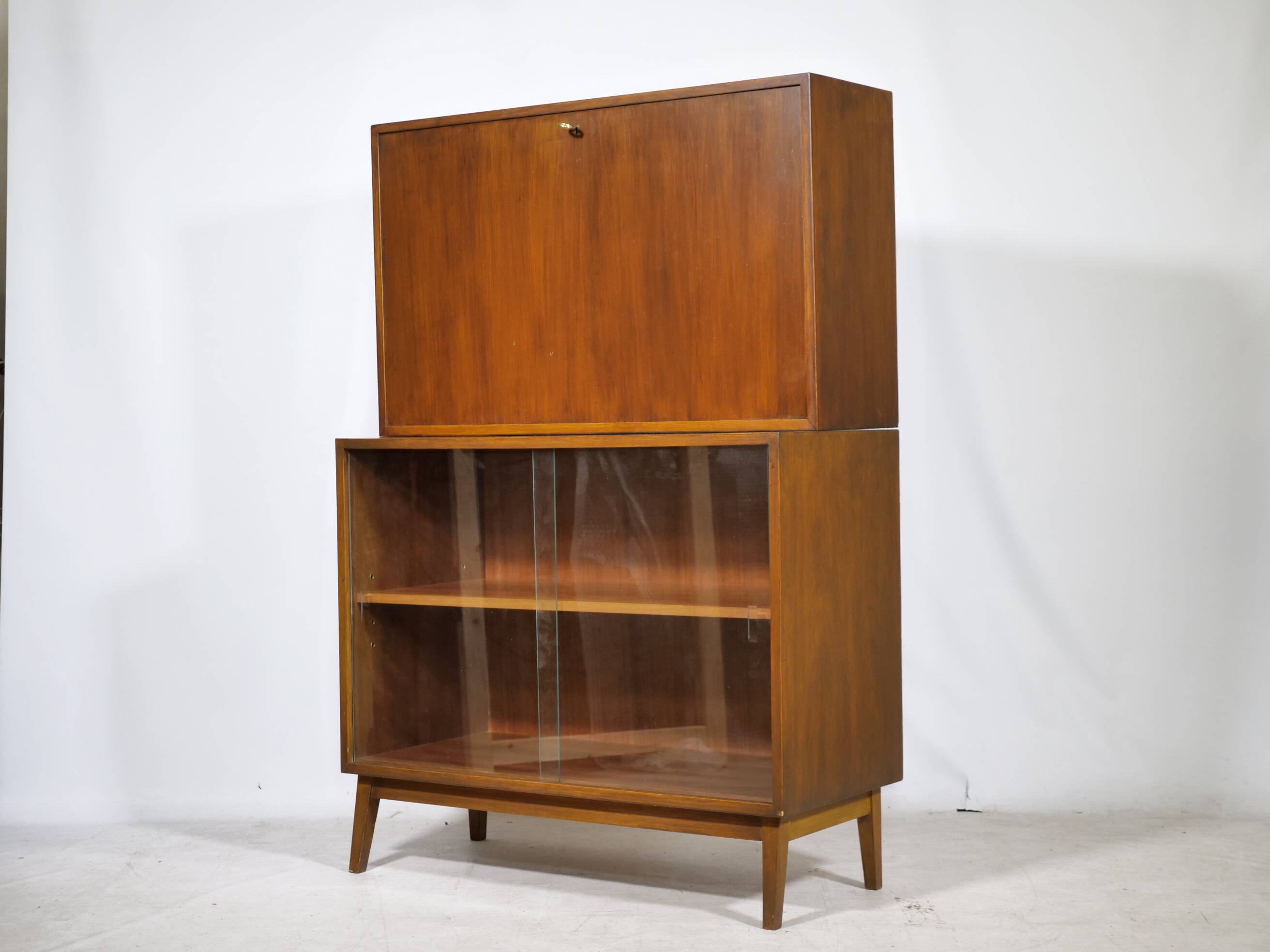 Mid Century Secretary Display Cabinet Highboard in Teak, 1960s