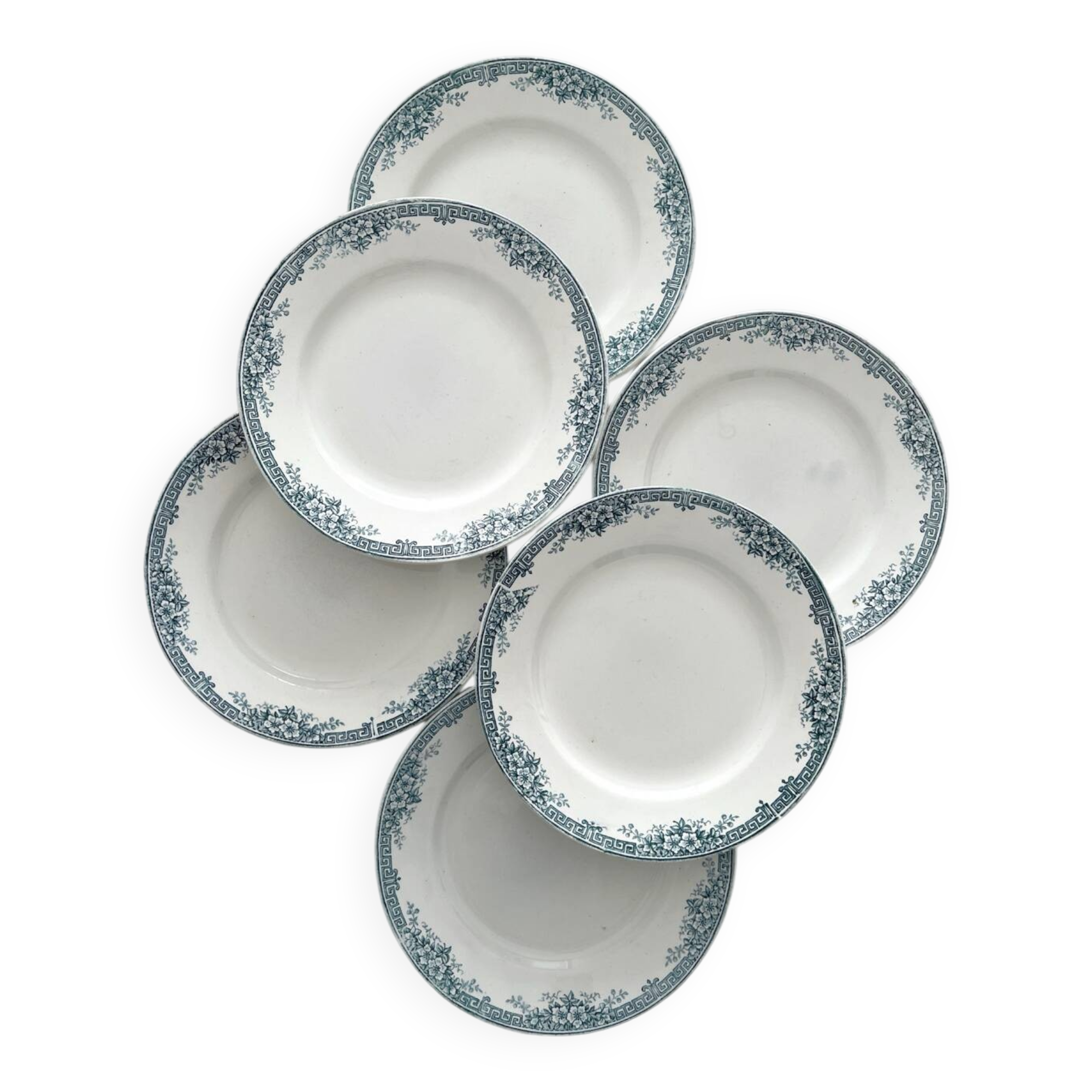 6 antique ironstone dinner plates "Lucy" Saint Amand