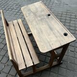 Old double school desk with built-in bench