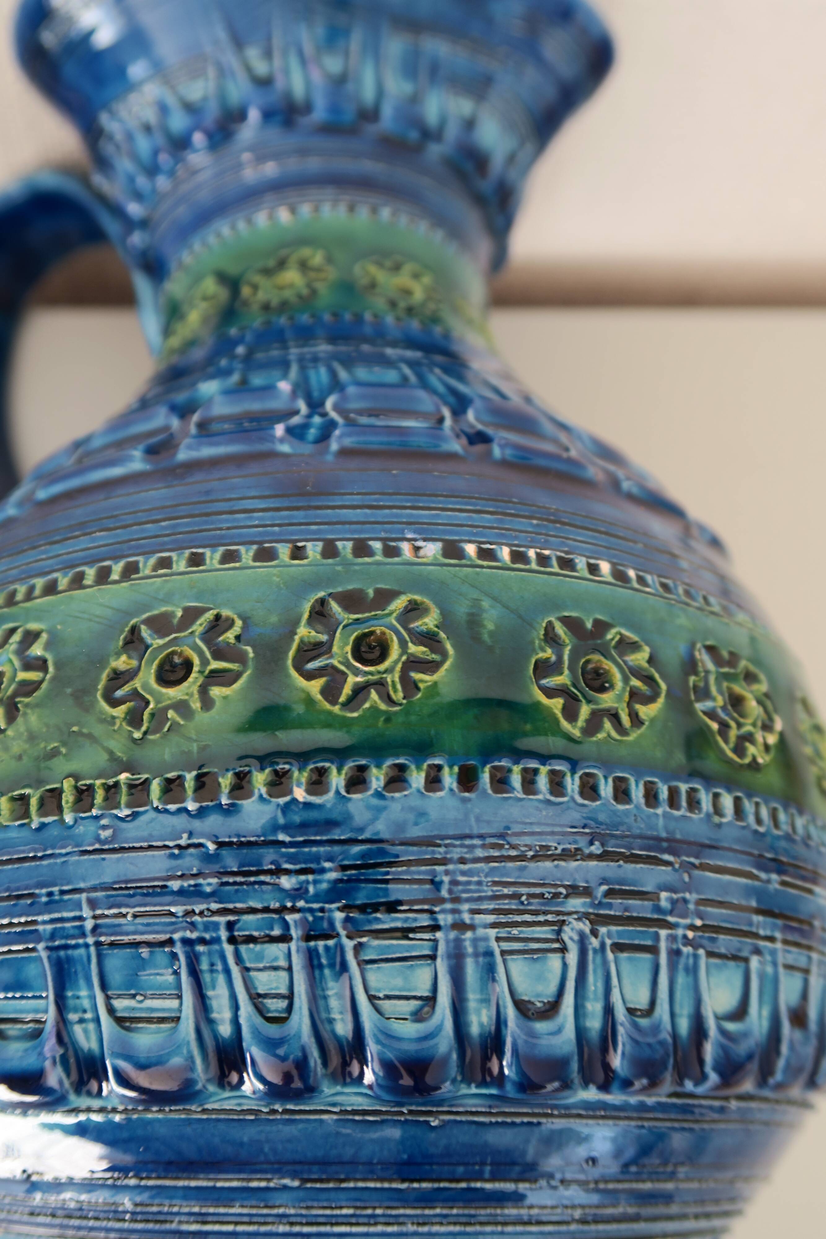 Bitossi Blue and Green Pitcher 26 cm Italy