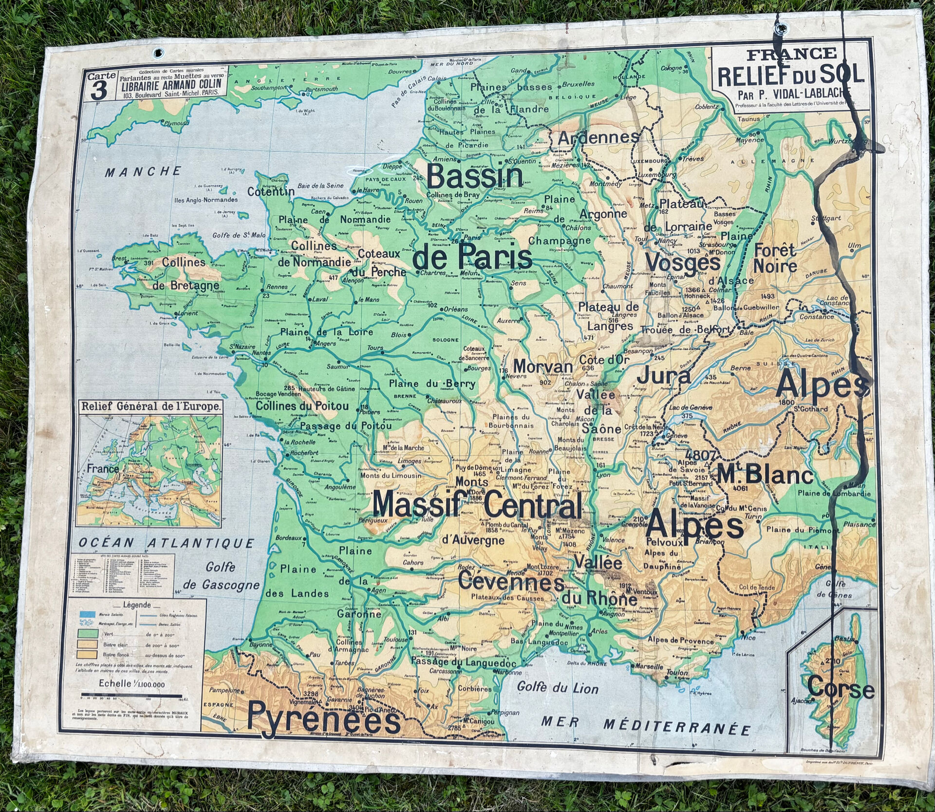 Old school map Vidal-Lablache – France, Relief of the Soil