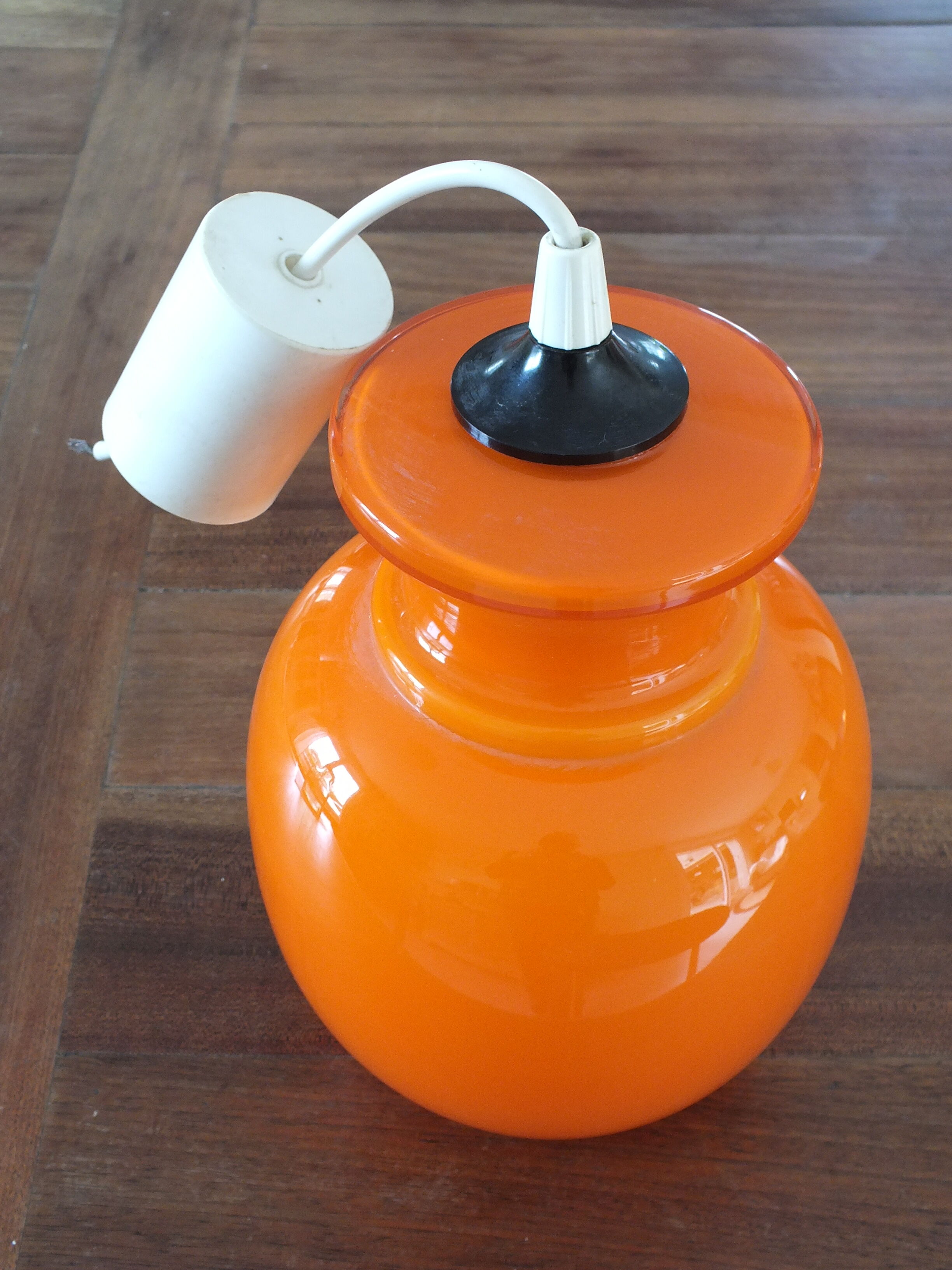 Vintage pendant lamp in orange opaline glass from the 70s