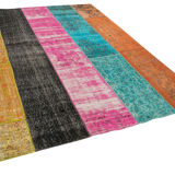 Tapis de patchwork turc surteint fait à la main 206 cm x 267 cm multicolor patchwork
