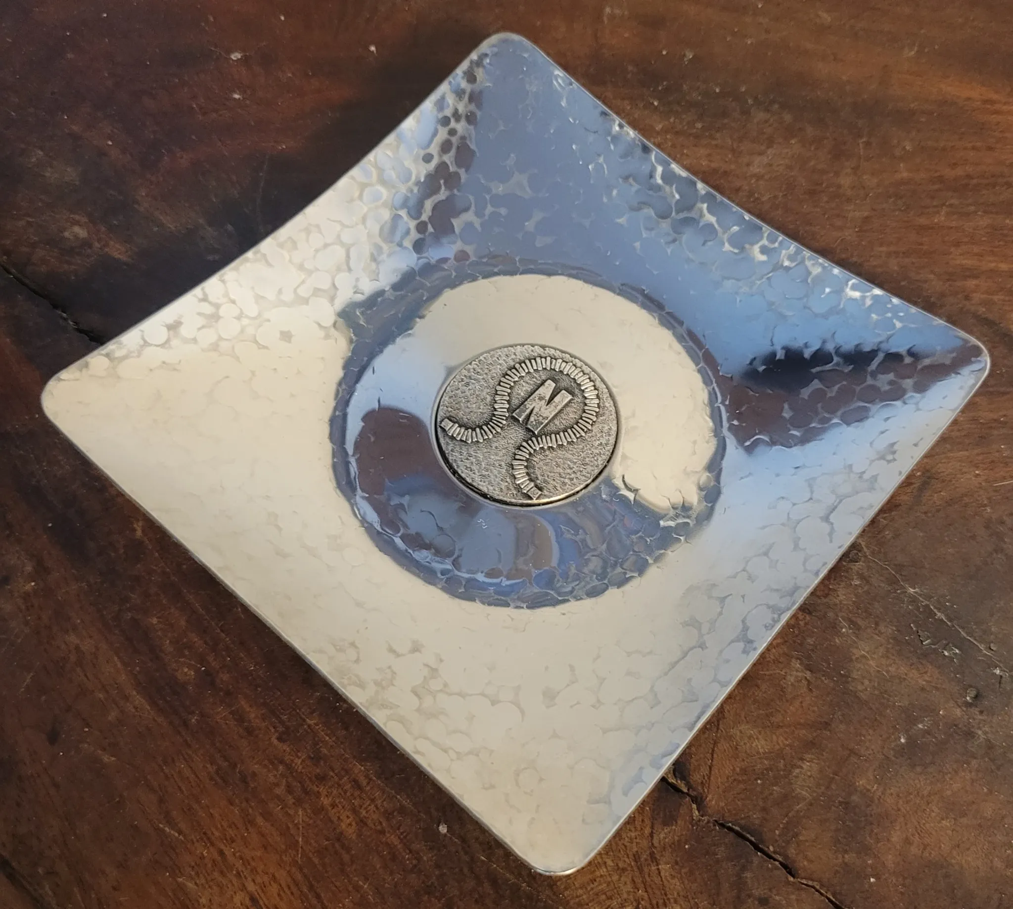 Nordon ashtray/trinket dish, hammered steel, 1970s 1980s