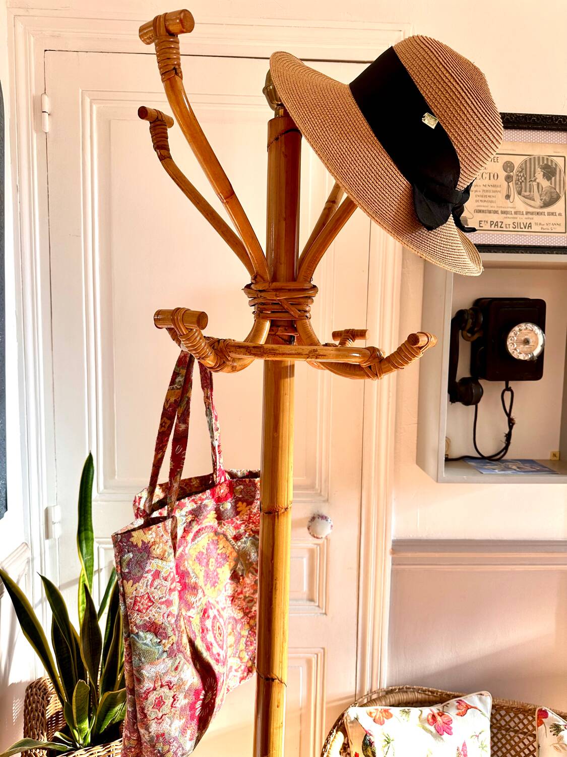 Vintage Rattan Parrot Coat Rack