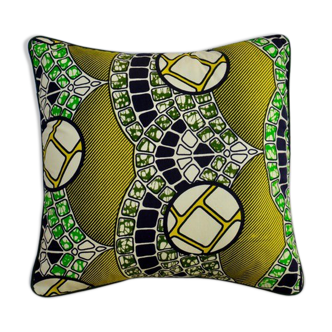 African wax fabric square with 40 X 40 trim and Removable cushion