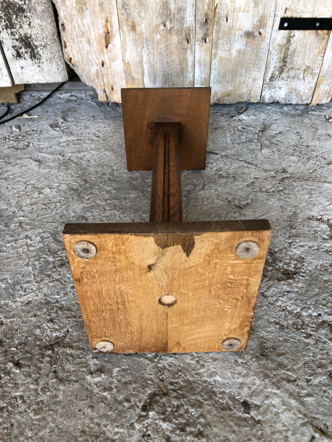 Vintage carved solid wood pedestal table with marble top