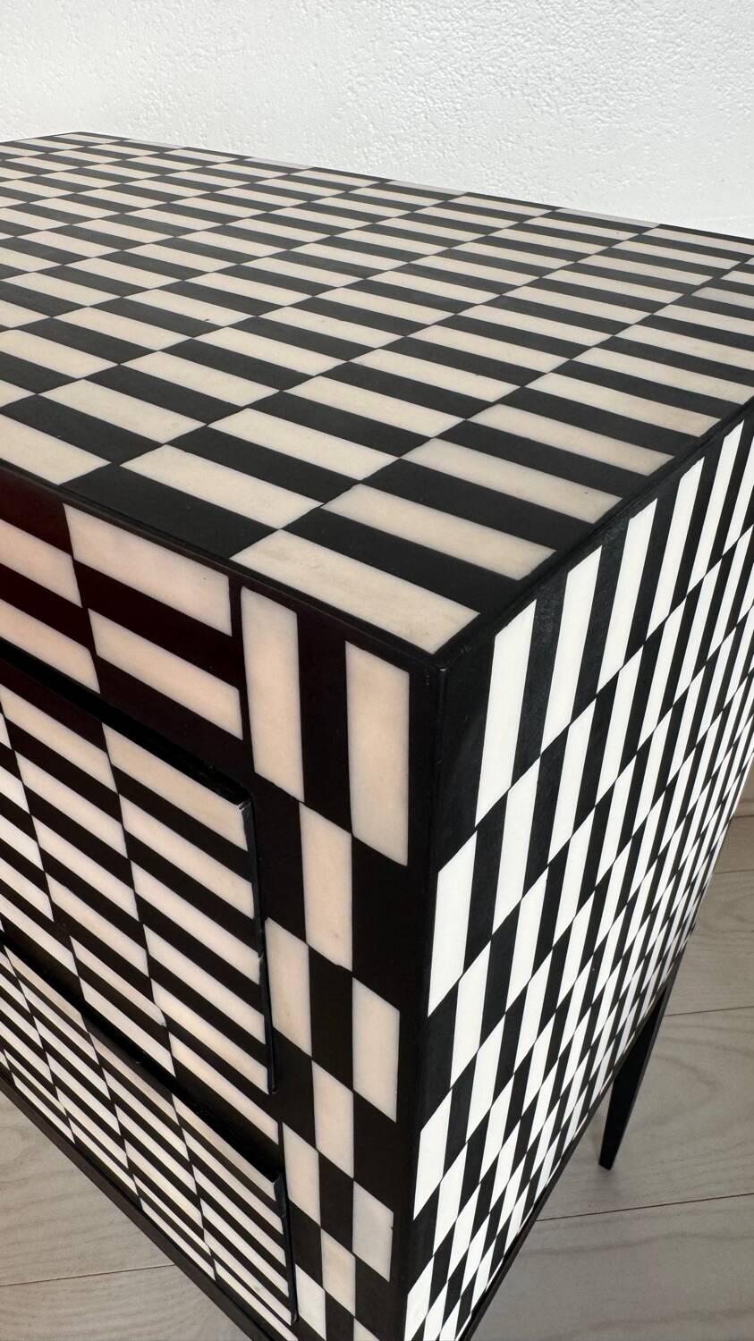 Checkerboard marquetry chest of drawers