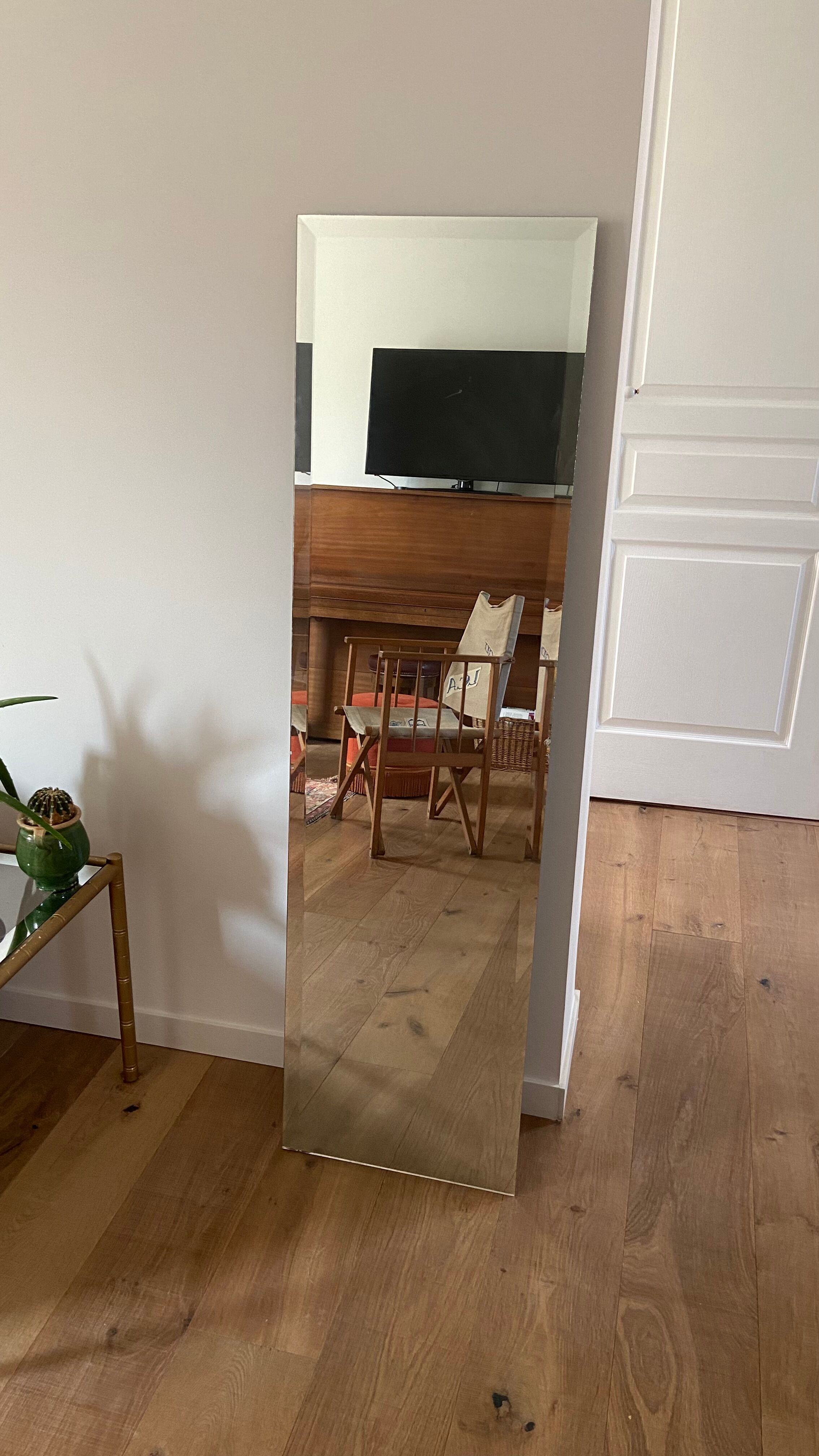 Beveled mirror 142 x 39 cm from the 70s