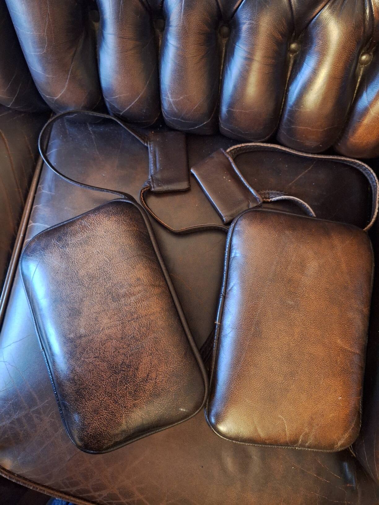 Chesterfield 3-seater chestnut coloured leather sofa