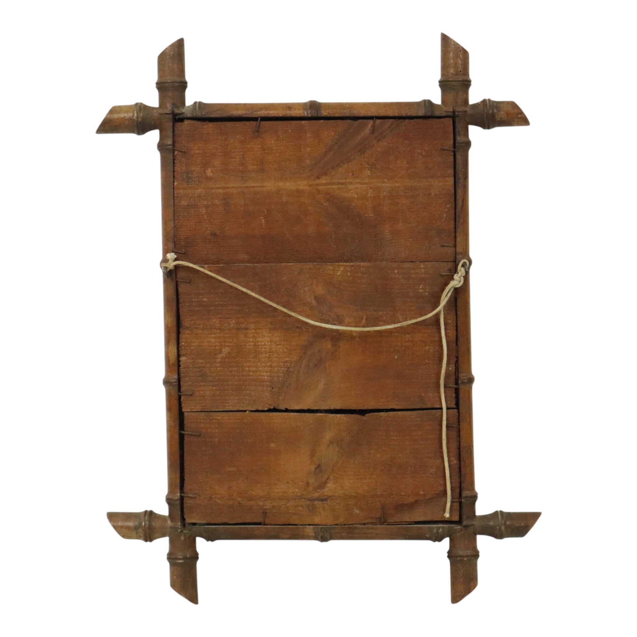 Antique French Wooden Faux Bamboo Mirror 52x39cm
