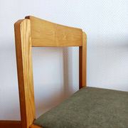 Six Scandinavian style chairs in elm and fabric.