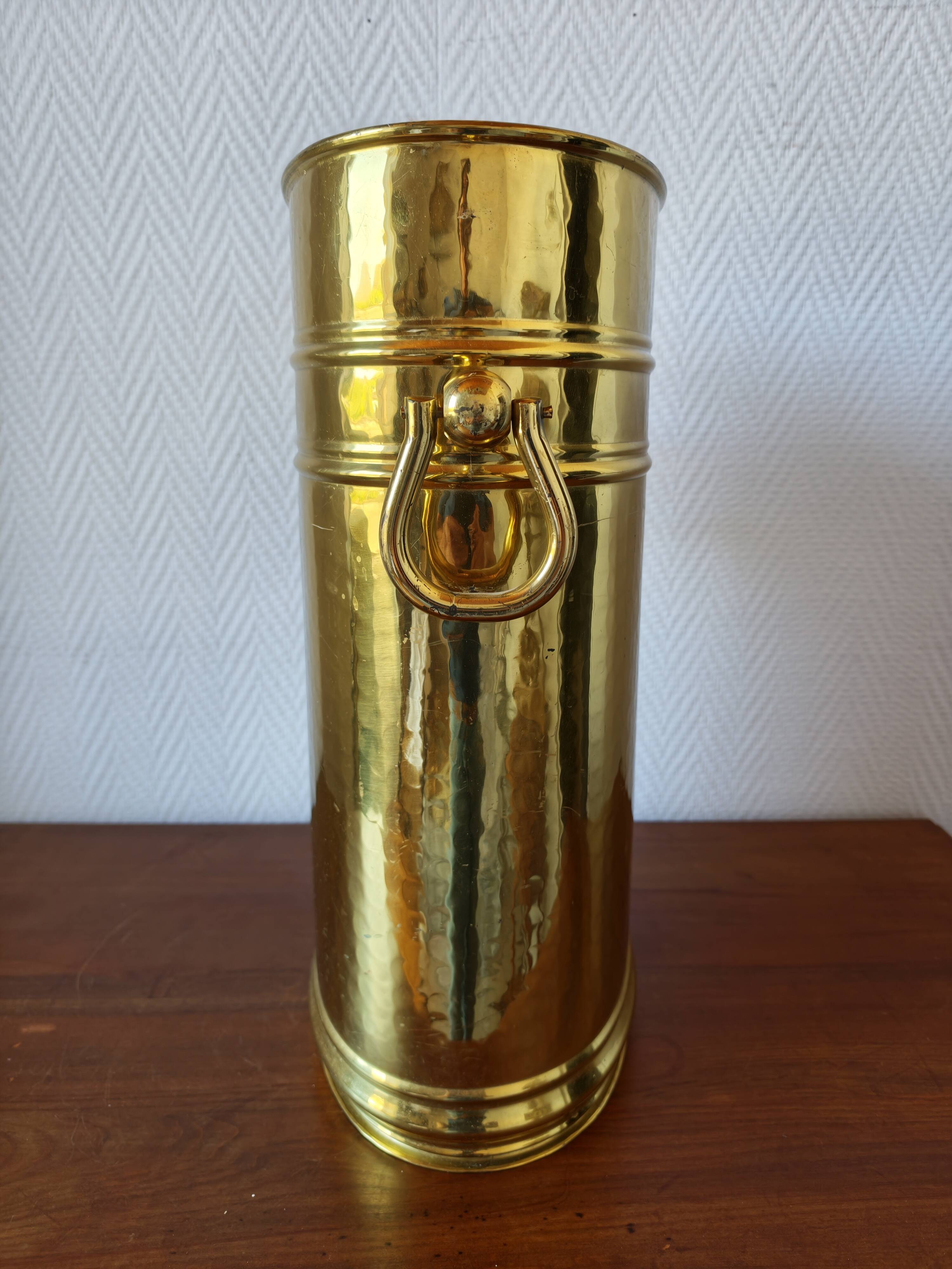 Vintage hammered brass umbrella stand – 1970s-80s
