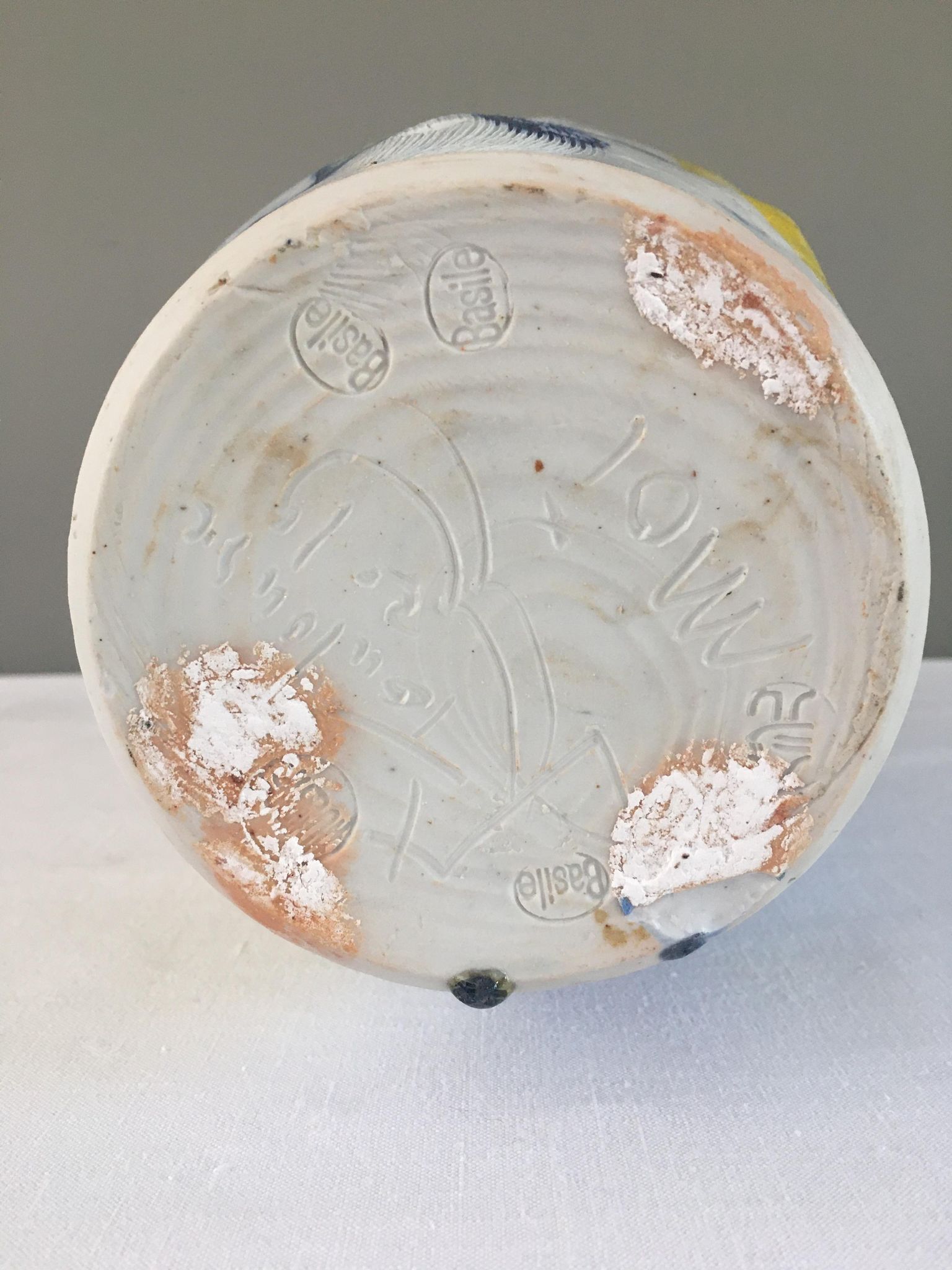 Thierry Basile vase in enamelled sandstone with abstract decoration