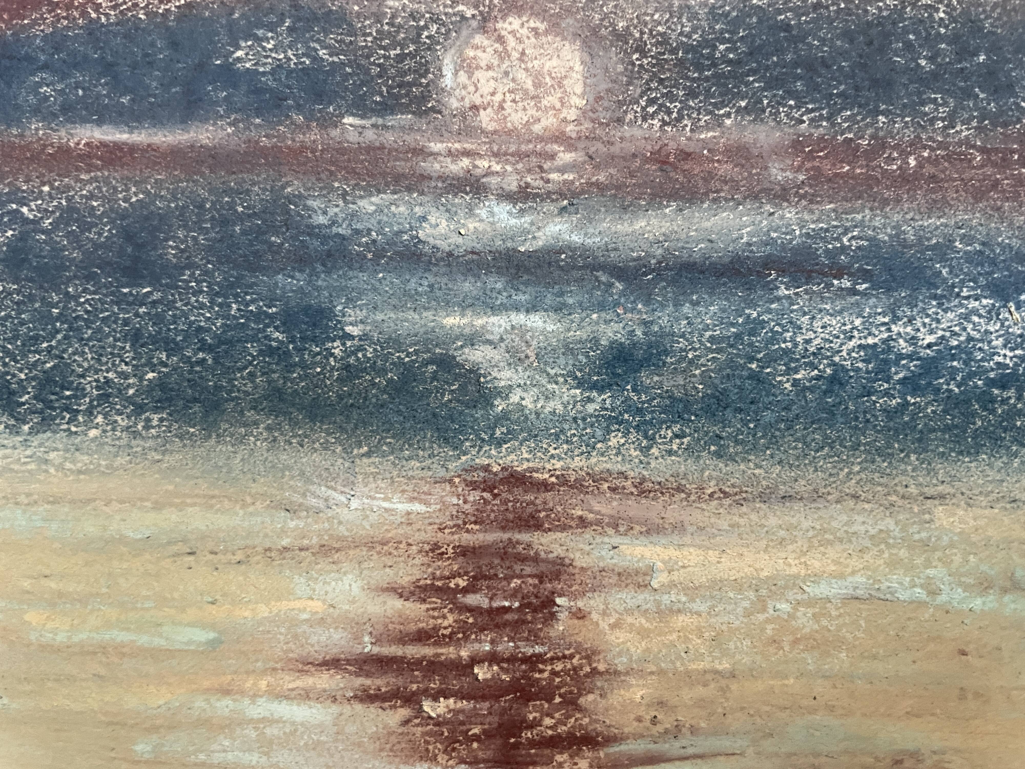 Signed pastel painting "sunset" Normandy