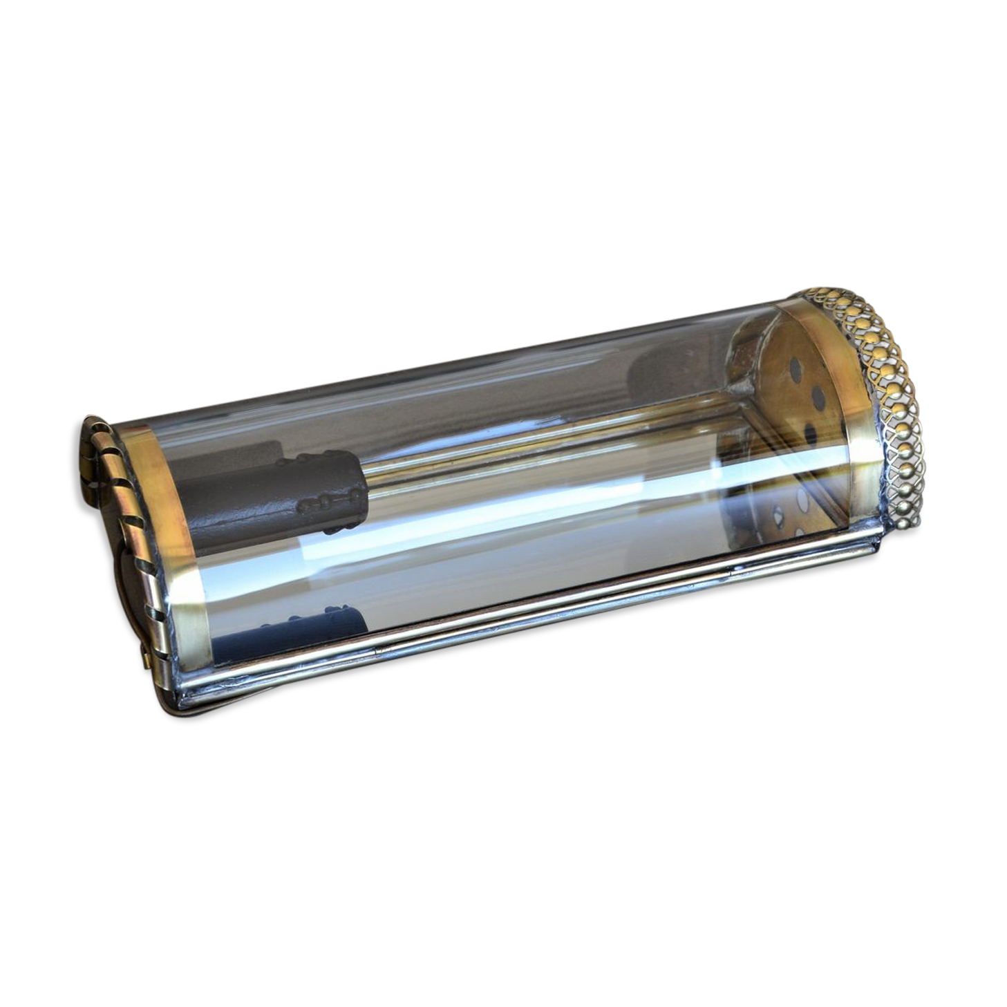 vintage mirror wall lamp, domed glass and golden brass