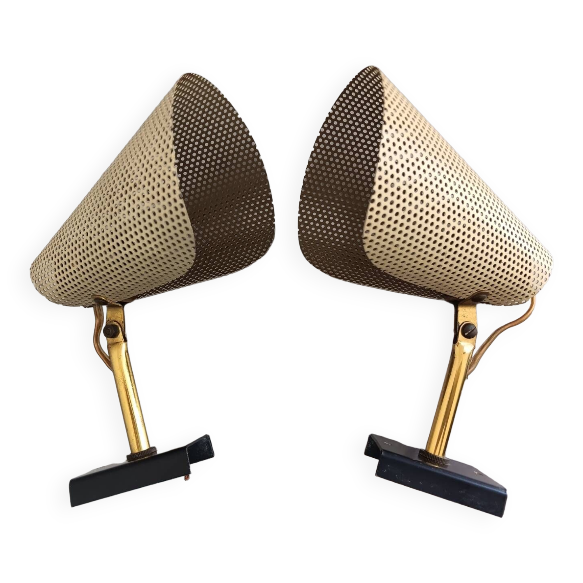 Pair of perforated metal horn wall lights