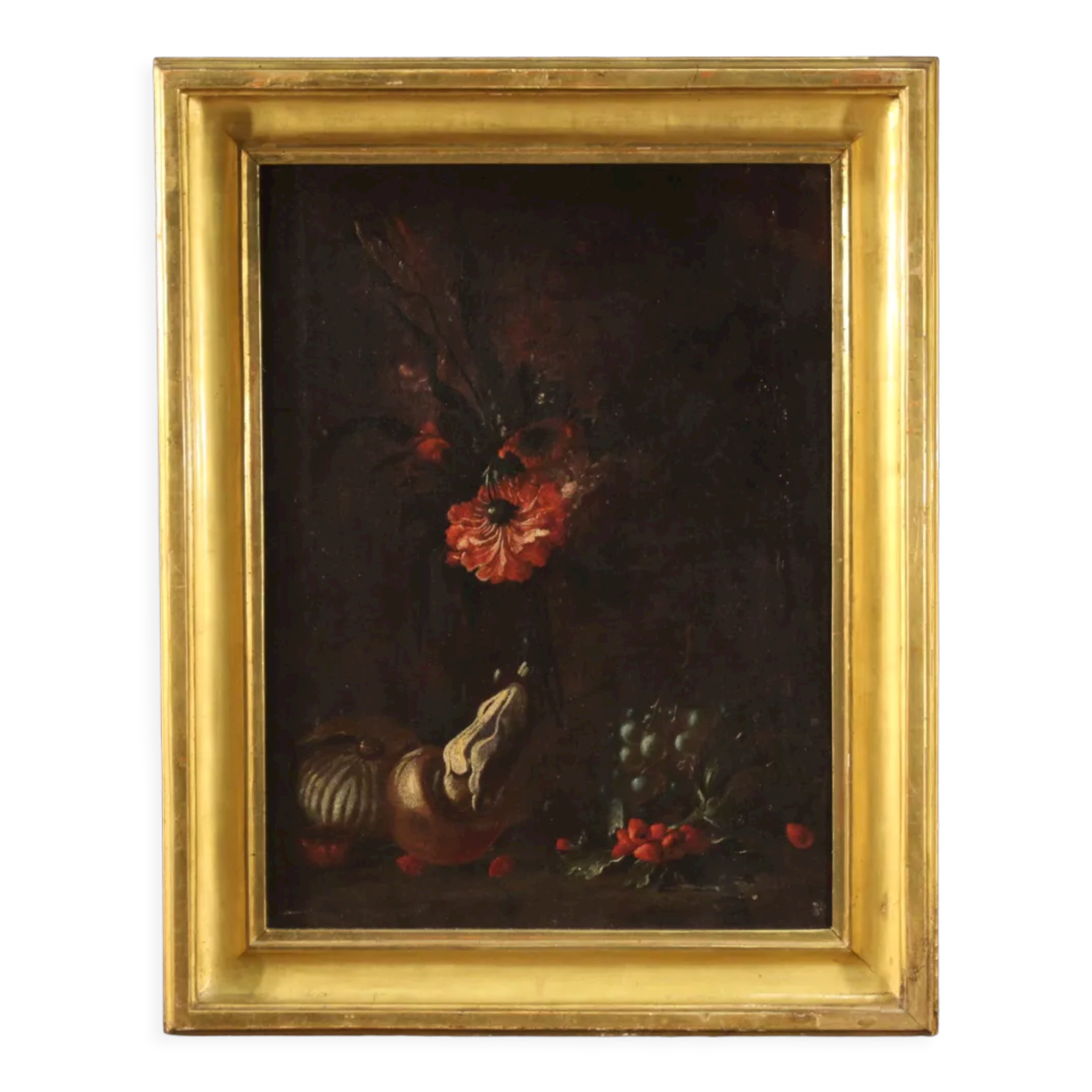 Antique 17th century still life with flowers and fruit