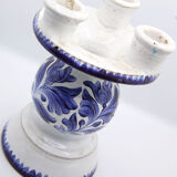 Triple candle holder in Biot earthenware with blue flower patterns