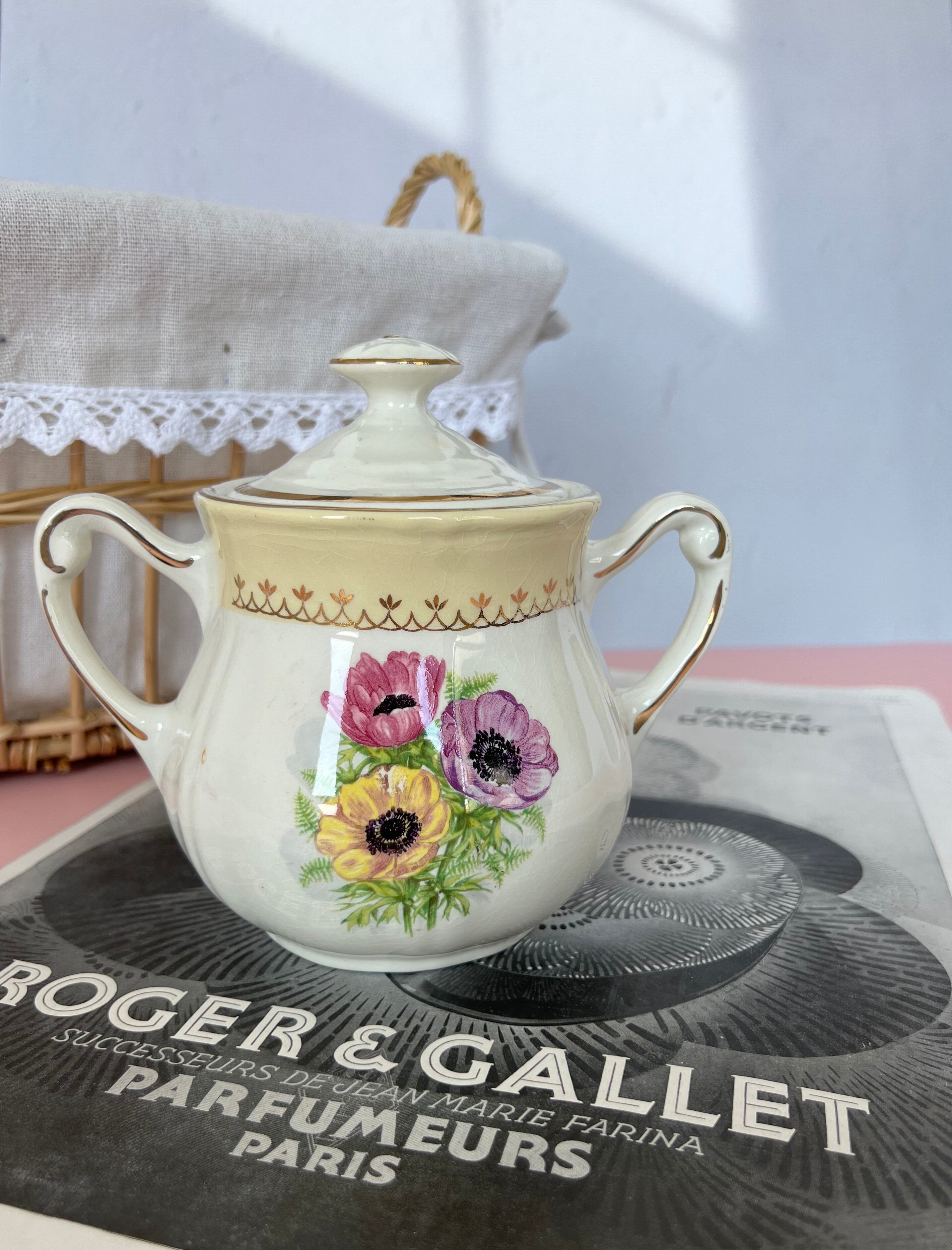 Sugar double handles porcelain the Amandinoise model Coopélia