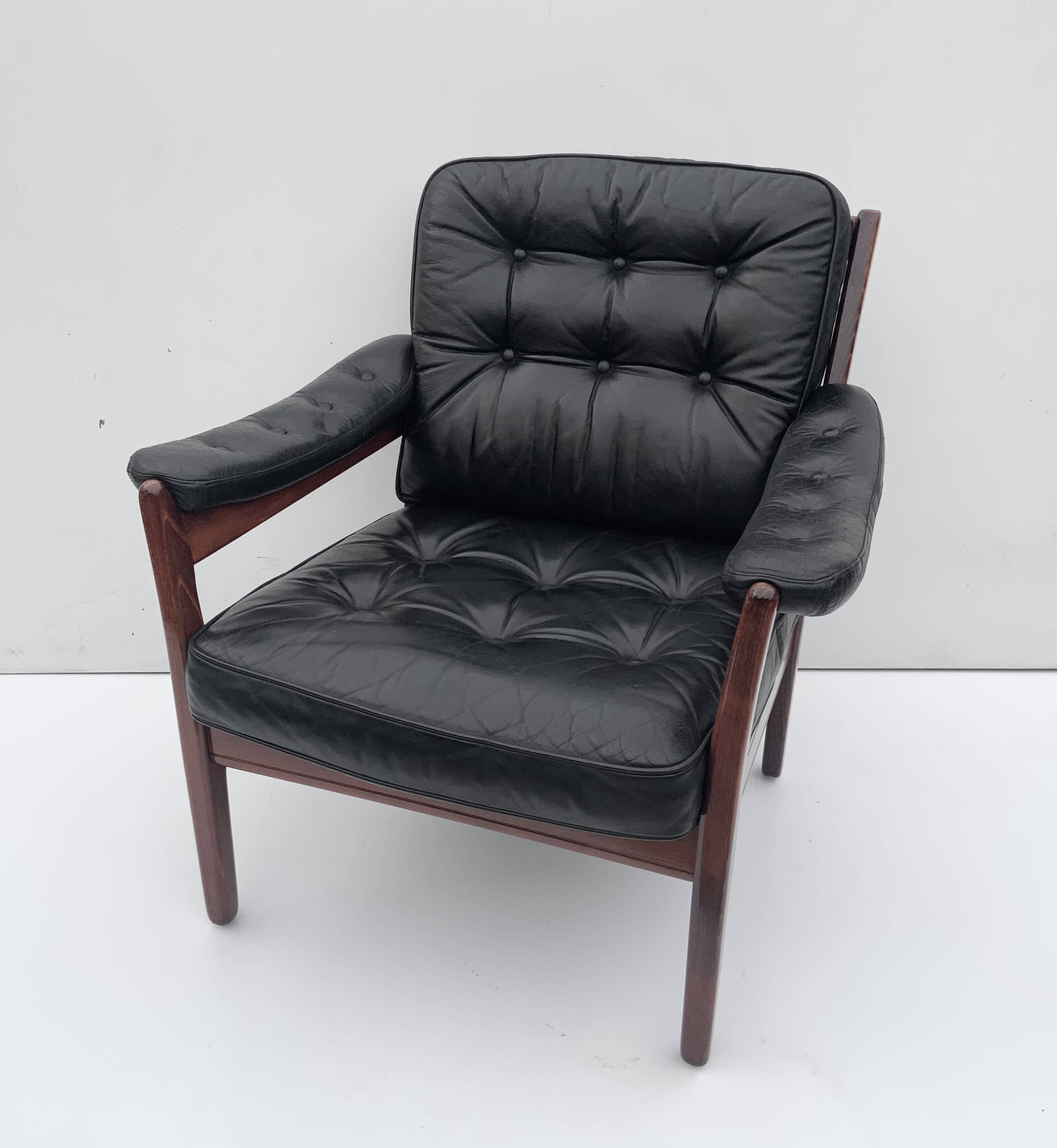 Vintage black leather lounge chair by gote mobler 1970s