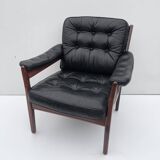 Vintage black leather lounge chair by gote mobler 1970s