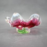 Mid-century pink and green Czech art glass bowl by Josef Hospodka.