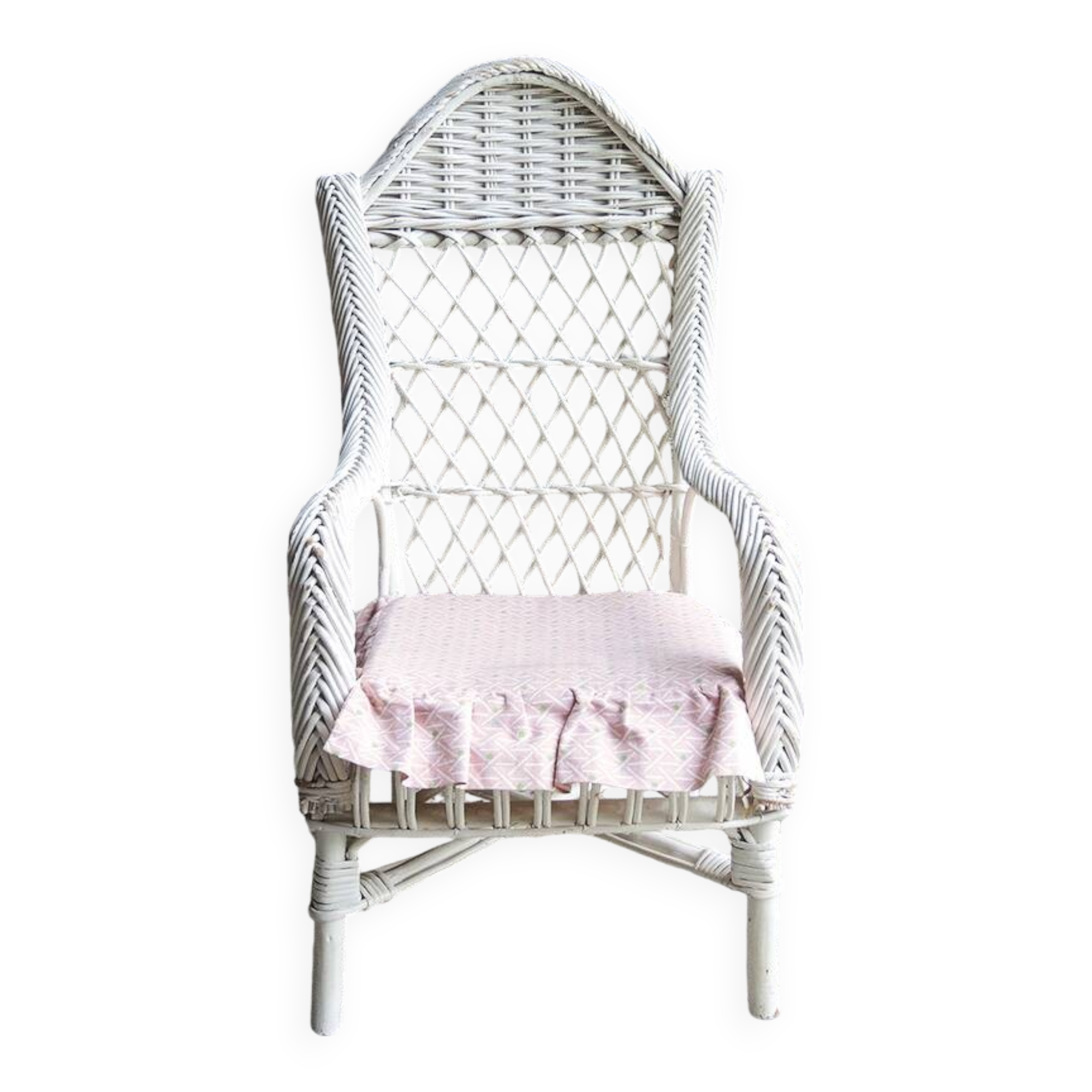 Antique White Wicker Children's Armchair