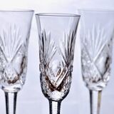 Large antique hand-cut crystal champagne flutes signed LS