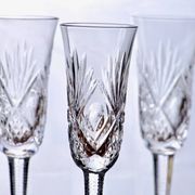 Large antique hand-cut crystal champagne flutes signed LS