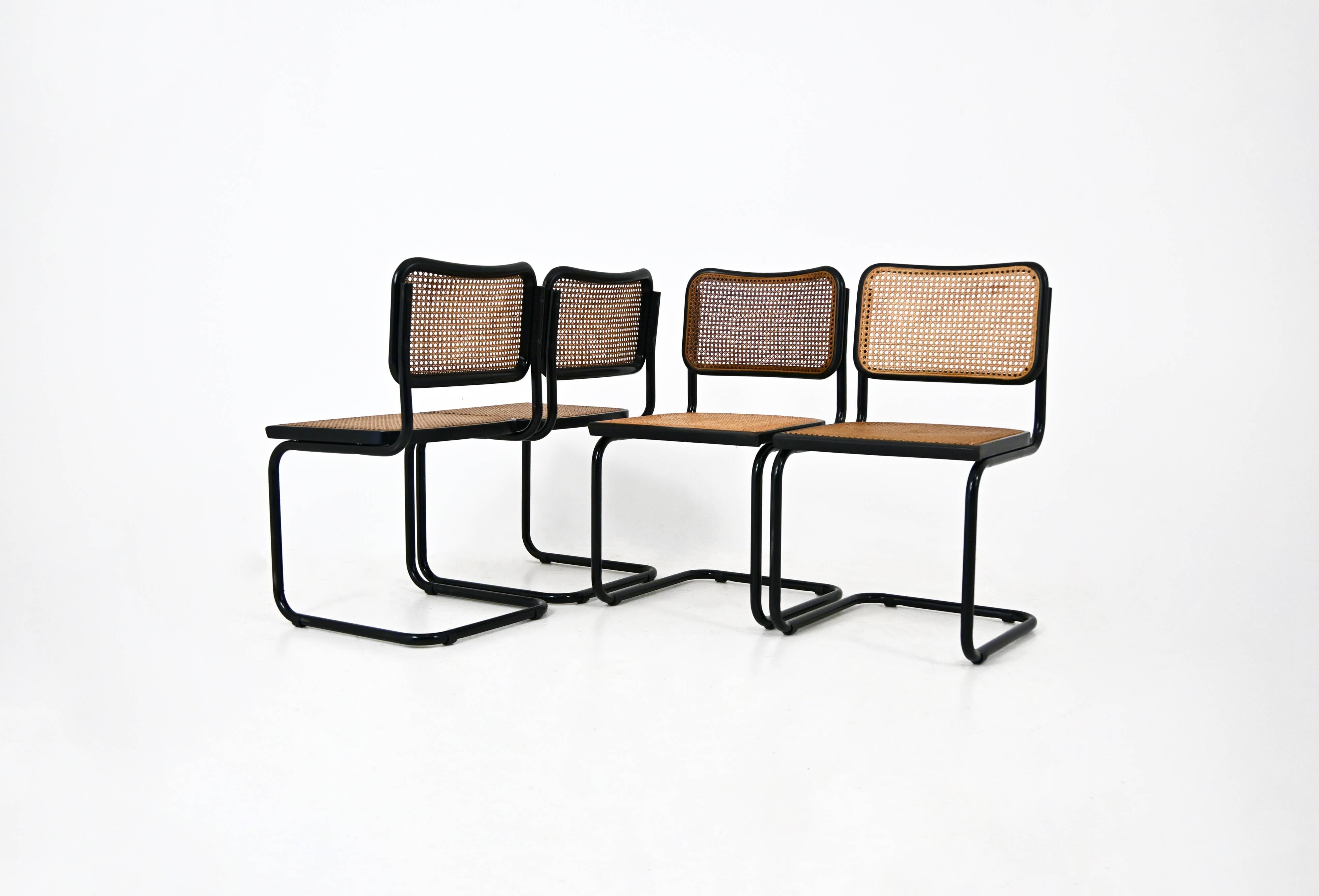 Set of 4 black dining chairs, B32 style by Marcel Breuer.