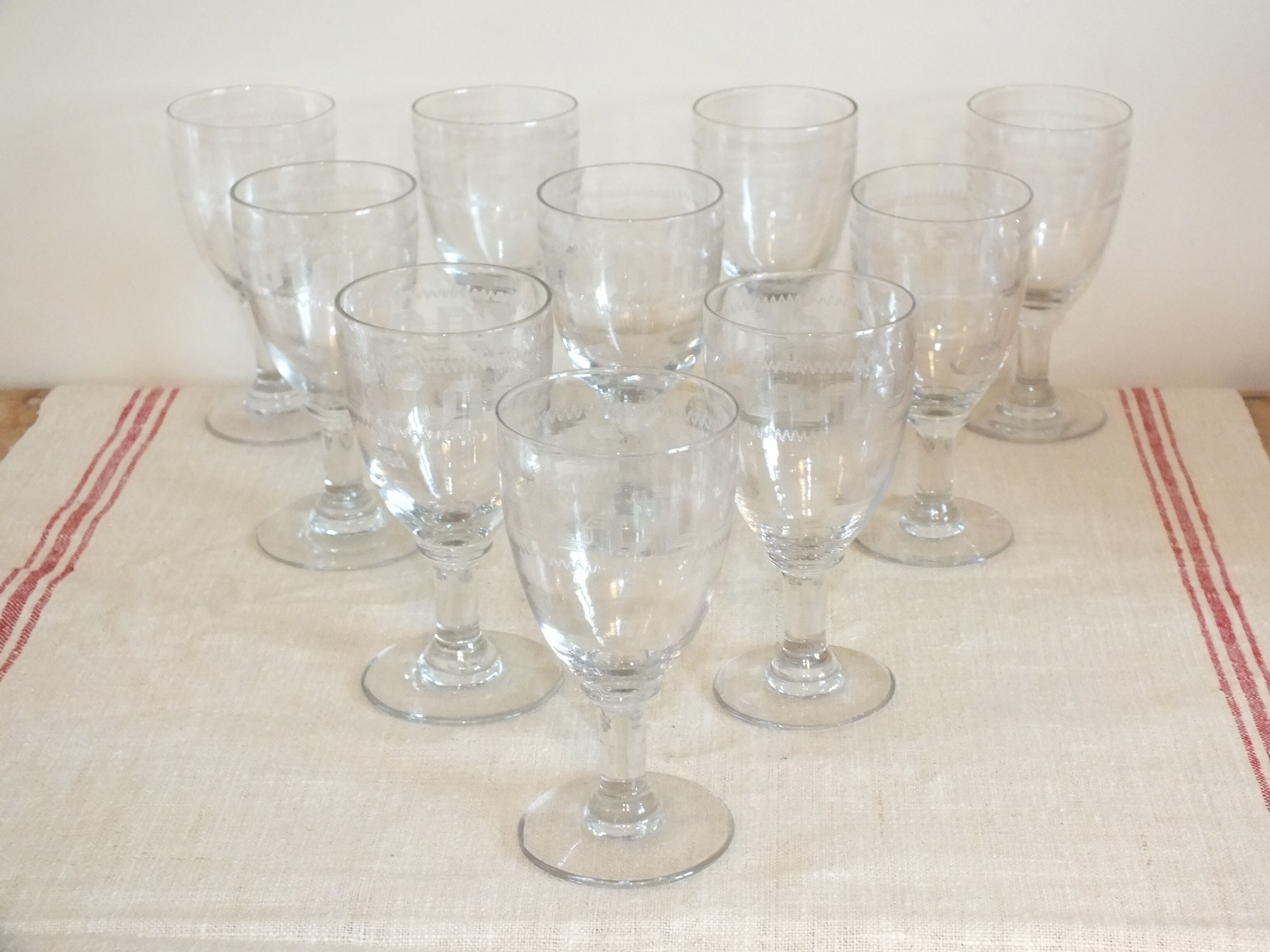 10 19th century stemmed glasses patterned with Greek nets Napoleon III