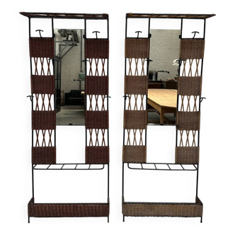 Paire de Vestiaires en rotin et métal
