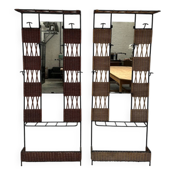 Paire de Vestiaires en rotin et métal