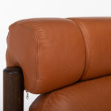 Brutalist Lounge Chair and Ottoman in Cognac Leather , 1970s