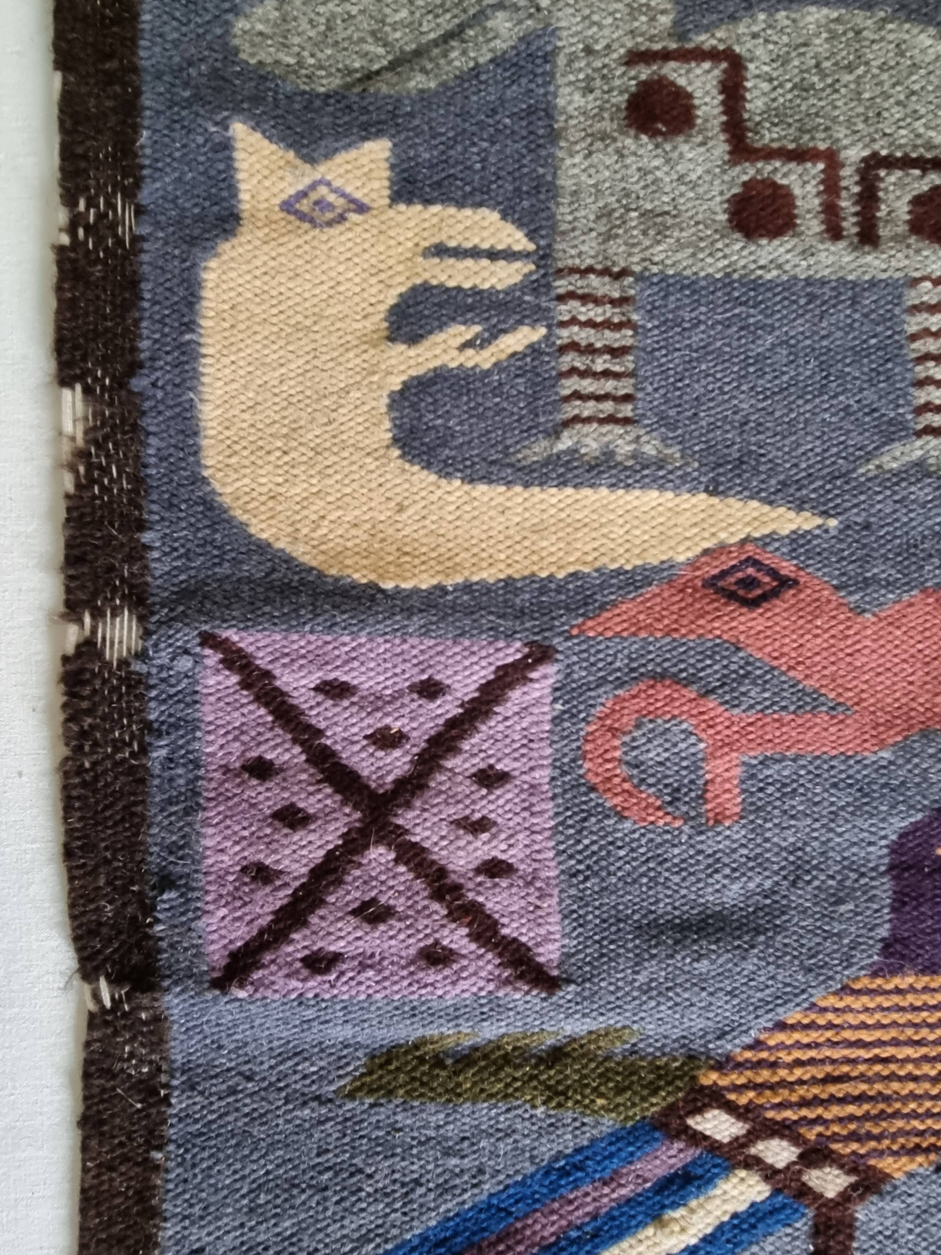 Tapisserie murale péruvienne tissée main, motifs zoomorphes, 120 x 60 cm