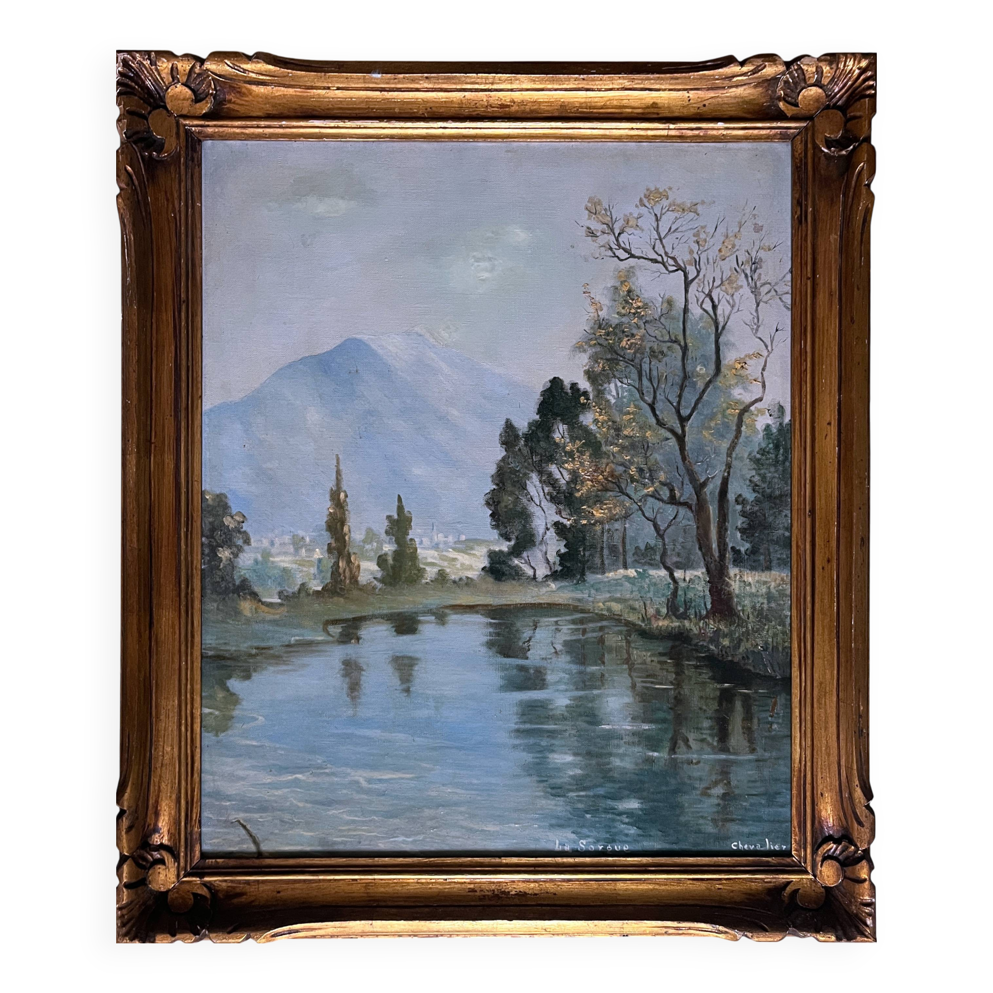 HST painting from the early 20th century "La Sorgue" (Aveyron) signed Chevalier + frame