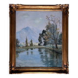 HST painting from the early 20th century "La Sorgue" (Aveyron) signed Chevalier + frame