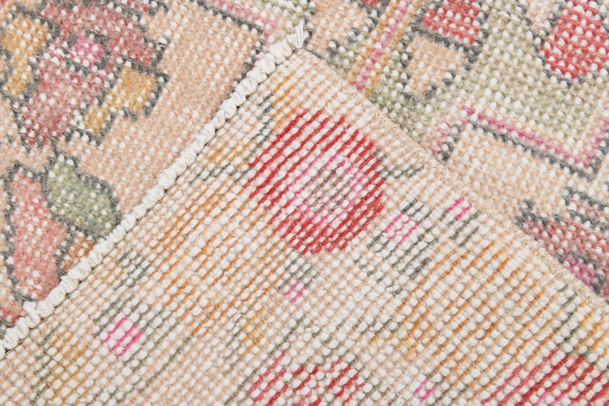 4x7 Vintage Small Size Area Faded Coral Red Turkish Vintage Rug, 127x223 Cm