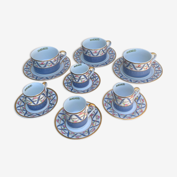 3 tasses à déjeuner et 4 tasses et soucoupes à café porcelaine Magaud édition limitée paris