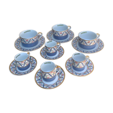 3 cups for lunch and 4 cups and coffee saucers porcelain Magaud limited edition paris
