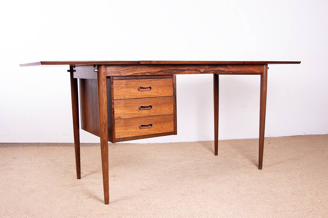 Danish extendable desk, Rosewood and Brass, model OS 51, Arne Vodder.
