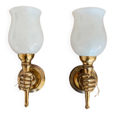 Lot de 2 appliques flambeau doré, bronze et Laiton