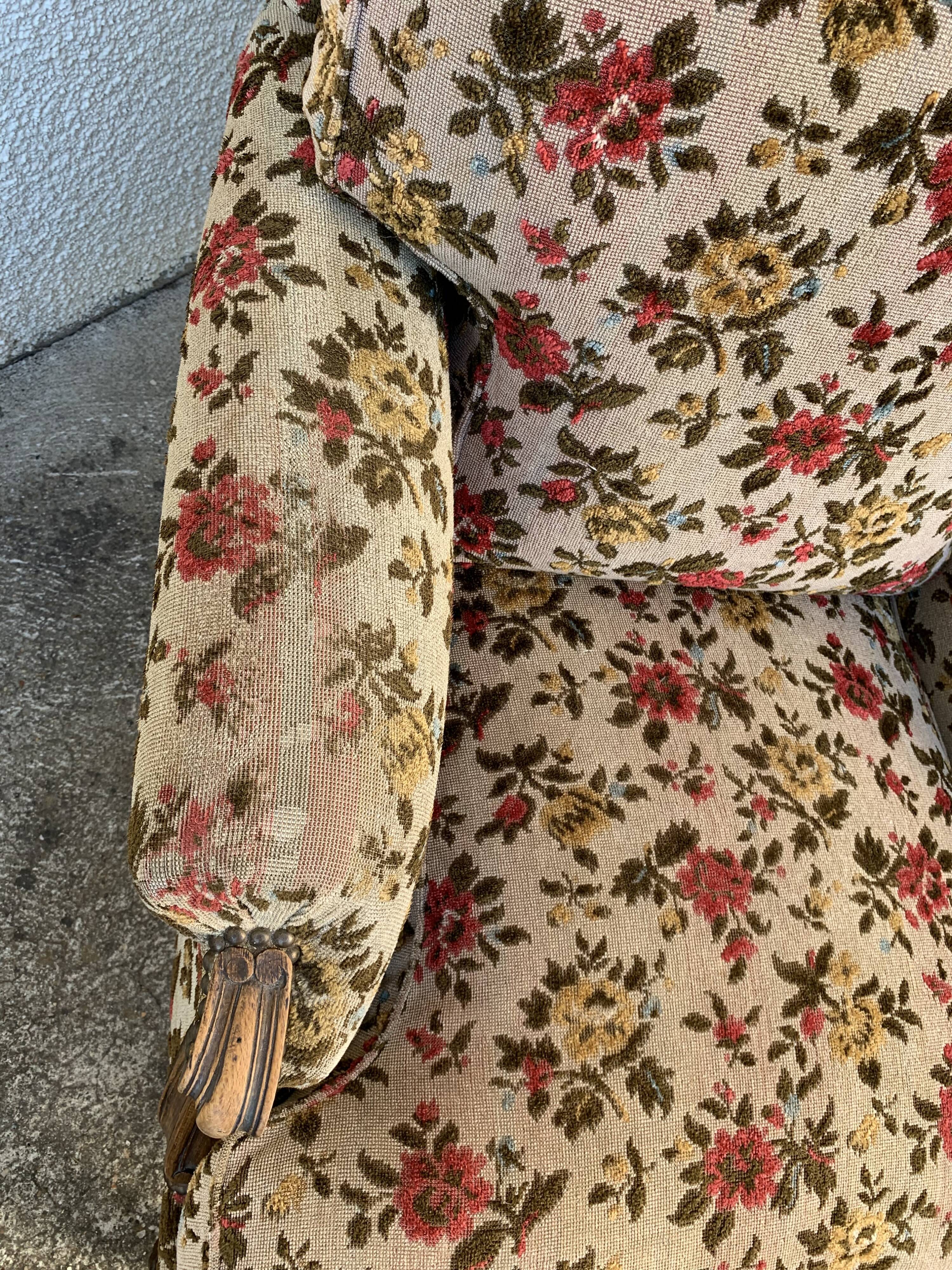 Old shepherdess armchairs louis XV style flocked fabric flower