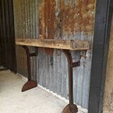 Wooden and cast iron workbench console