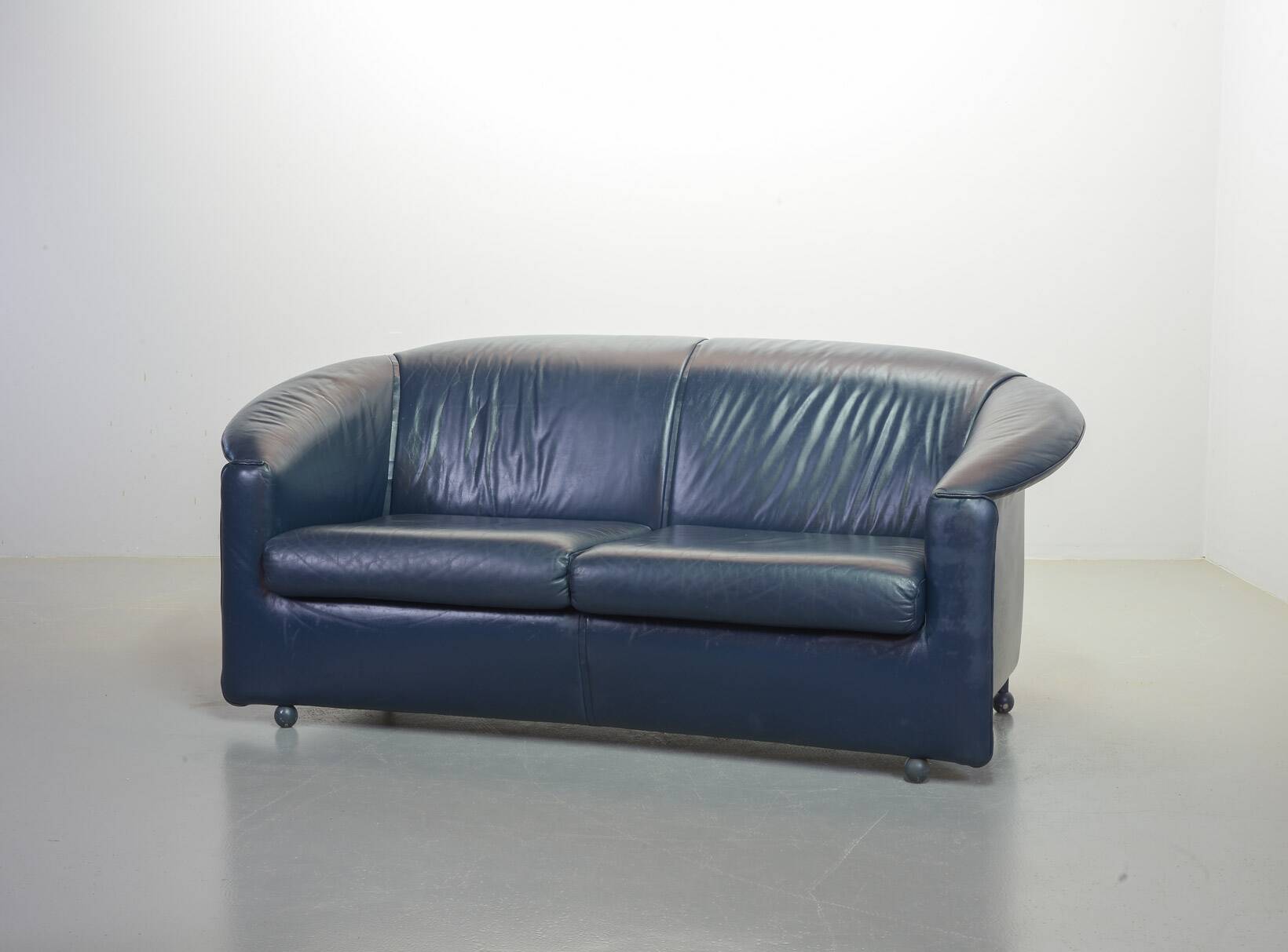 Wittmann Petrol Blue Soft Leather Sofa Model Aura Designed by Paolo Piva