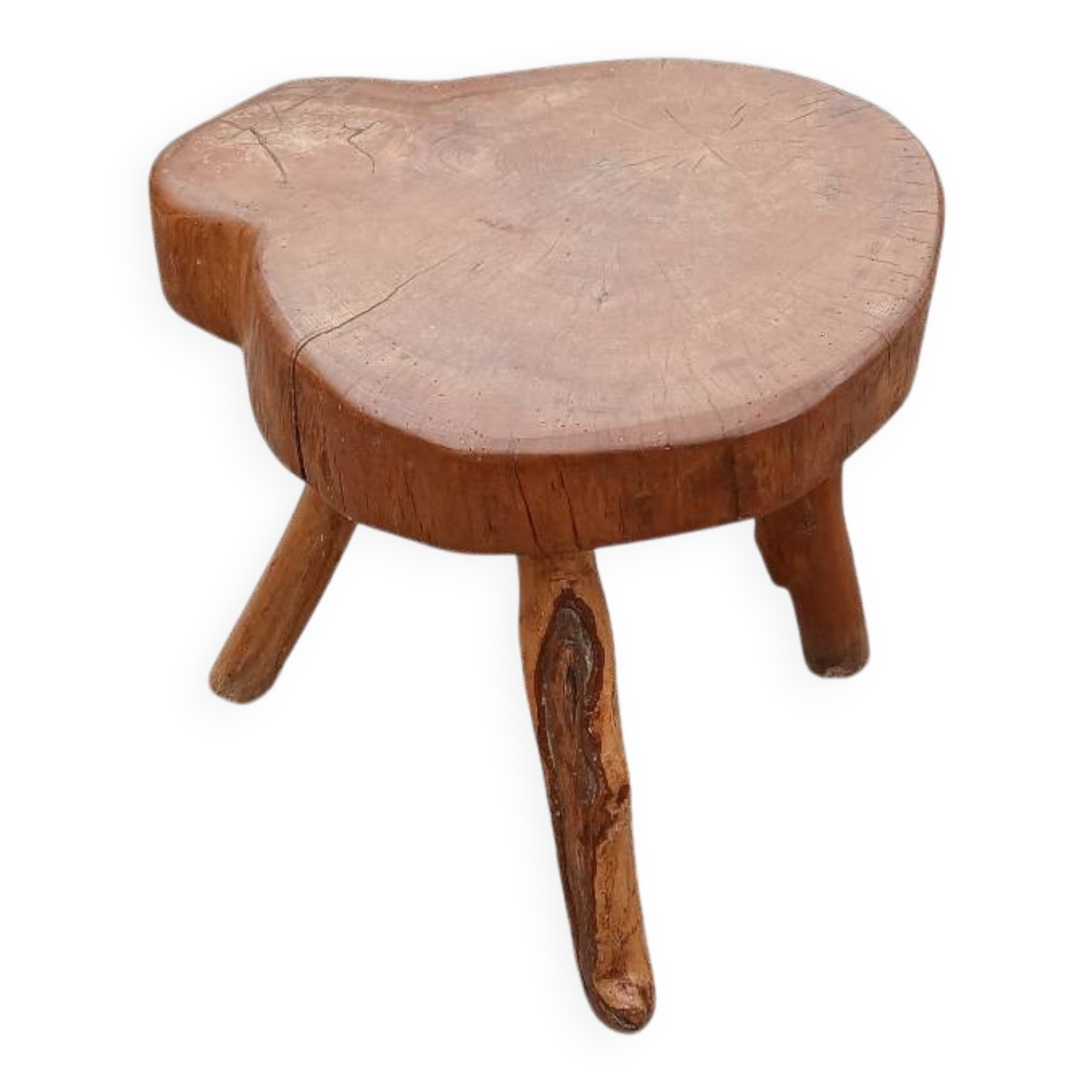Tabouret Tripode Brutaliste - Bois Massif & Naturel - Esprit Wabi-Sabi